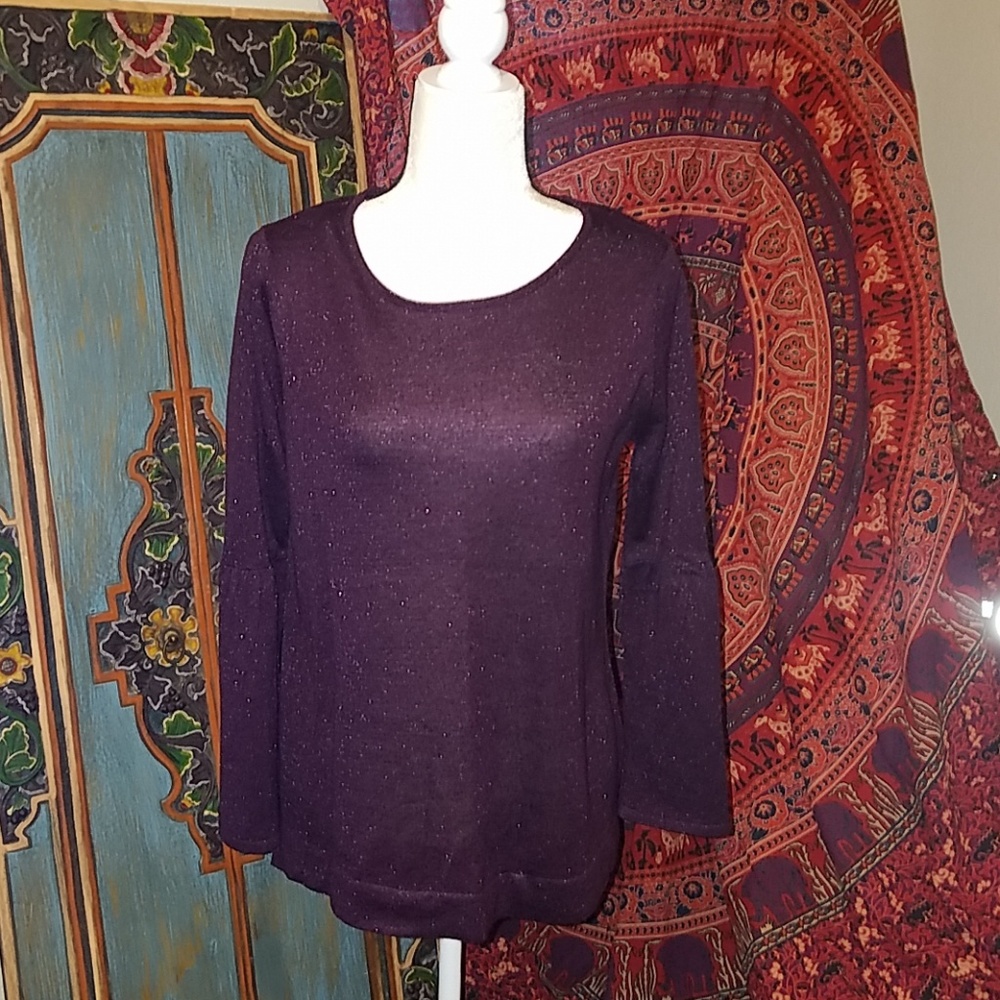 Sparkly Purple Bell Sleeve Sweater